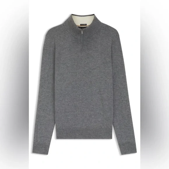HUGO BOSS $199 Wool Cashmere Men Sweater with Zip Neck Grey Size L